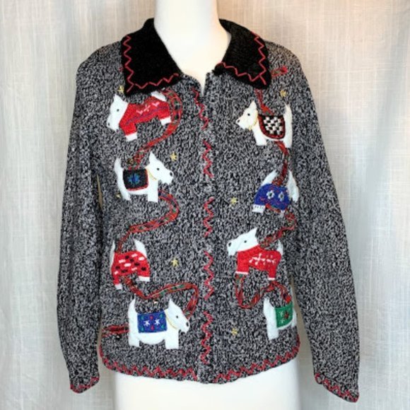 Vintage Dog Christmas Holiday Sweater Cardigan - S - Picture 1 of 7